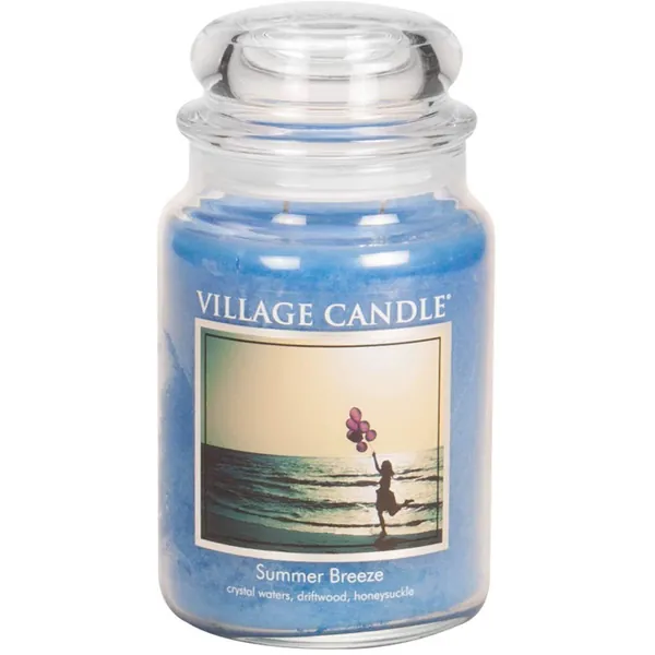 Village Candle Summer Breeze Large Glass Apothecary Jar Scented Candle, 21.25 oz, Blue, 21 Ounce - 