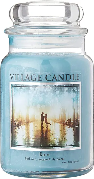 Village Candle Rain Large Glass Apothecary Jar Scented Candle, 21.25 oz, Blue - 