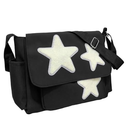 Cute Messenger Bag, Aesthetic Crossbody Bag, Y2K Star Grunge Bag Emo Shoulder Tote Purse for Women - B-black-nylon