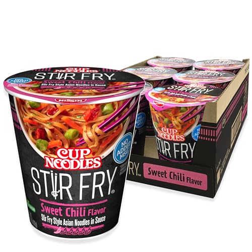 Nissin Cup Noodles Stir Fry Noodles in Sauce, Sweet Chili, 2.89 Ounce (Pack of 6)