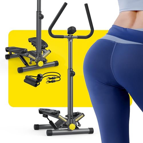 Twist Stepper with Resistance Bands, Stepper Machine with 300LBS Weight Capacity, Mini Stepper for Full Body Workout, Adjustable Step Height, Smooth and Quiet, Stepper for Exercise at Home - Handlebar Model