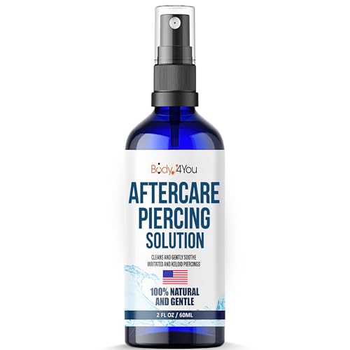 BodyJ4You Piercing Aftercare Spray - Saline Cleaning Solution Nose Belly Ear Piercing Cleaner - Wound Wash Keloid Treatment Piercing Bump Removal - Natural Sea Salt Aloe Rosemary - 2 Fl Oz (60ml) - 2.03 Fl Oz (Pack of 1)