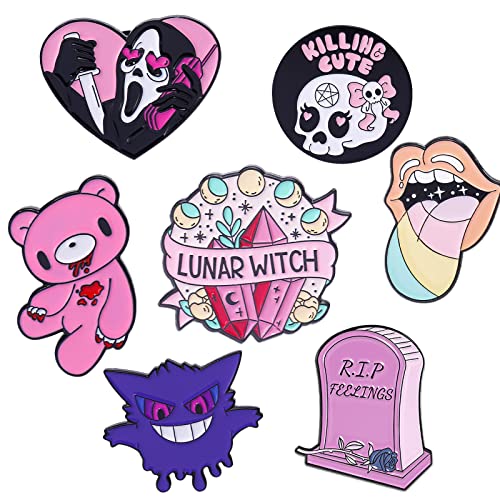Pink Cute Enamel Pins Art Set for Jacket Backpack Hat Pant Accessories, 7 Packs (Lunar Witch) - Lunar Witch