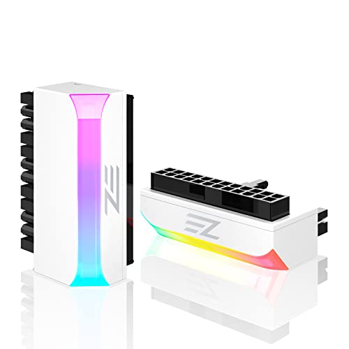 EZDIY-FAB ATX 24-pin 90 Degree Power Connector Adapter 5V 3 Pin ARGB Rainbow Female to Male Power Adapter for Computer Motherboard ATX Power Supply- White-1 Pack - White
