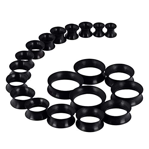 Oyaface 20 PCS Piercing Tunnel Set Soft/Hard Silicone Flesh Ear Plugs 2g-25mm Flexible Ear Stretching Gauge Expander - Black(thin)