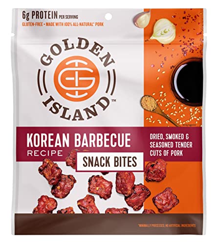 Golden Island Korean Barbecue Pork Snack Bites – Gluten Free Protein Snack, Korean BBQ Flavor, Made with 6g of Protein Per Serving – 2.85 oz - Snack Bites