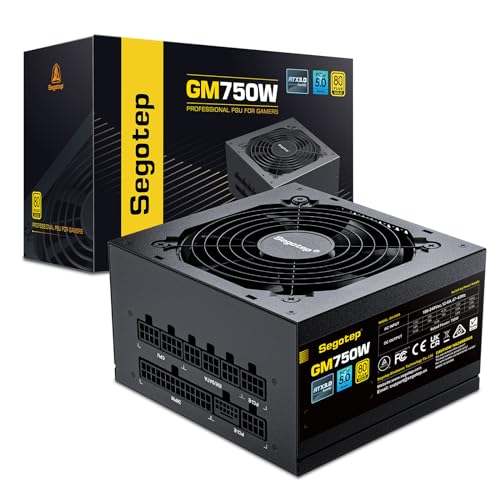 Segotep 750W Power Supply, 80 Plus Gold Full Modular PCIe 5.0 & ATX 3.0 Gaming PSU for NVIDIA RTX 20/30/40 Series & AMD GPU, 120mm Silent FDB Fan, 5 Year Warranty - ATX 3.0 & PCIE 5.0 - 750W