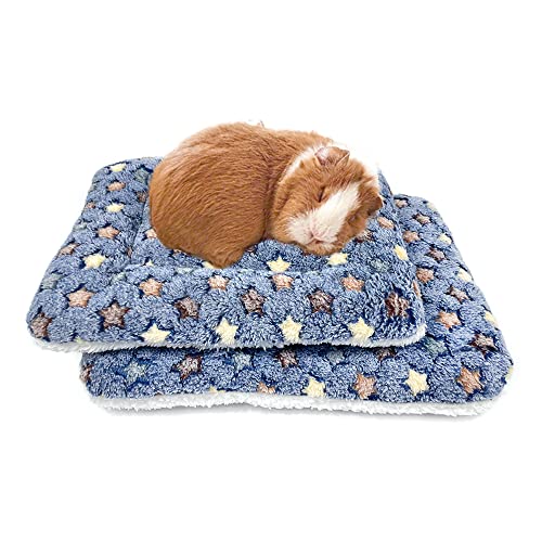 Amakunft 2 Pcs Guinea Pig Bed Mat Washable, Rabbit Winter Bed Pad for Indoor, Warm Small Animal Bed Mattres, Fleece Sleeping Pad for Bunny, Rat, Hedgehog, Chinchilla (Stars, Medium) - Stars - Medium