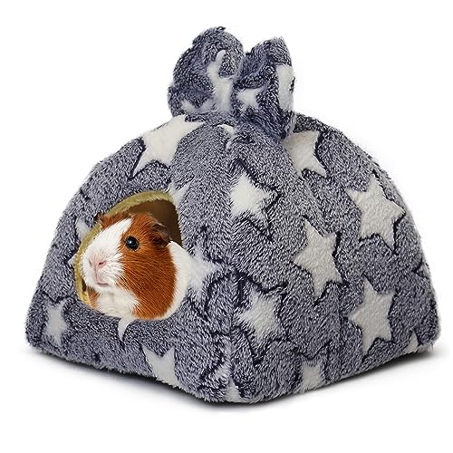 Mygeromon Guinea Pig Bed Rabbit Hideout Small Pet Snuggle Cave Warm Washable Winter Fleece Sleeping Hides House for Bunny/Ferret/Chinchilla (Star) - Star