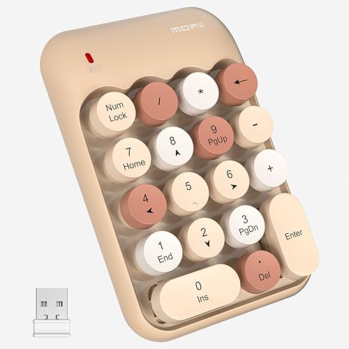 MOFII Wireless Number Pads - MilkTea Numeric Keypad 18 Keys USB 2.4G Round Keycap Colorful Extensions Keypads, Financial Accounting Portable Numpad 10 Key for Laptop/PC/Notebook/Surface Pro - Colorful MilkTea