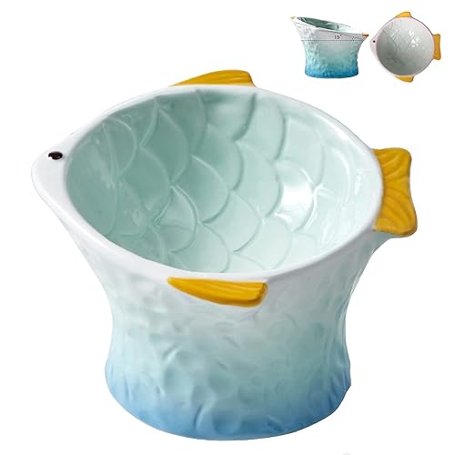 Raised Tilted Ceramic Cat Food Bowl - Cute Fish Shape Elevated Slanted Shallow Angled Cat Dish - Personalized Pet Feeder for Kitty Dry Wet Treats Feeding - Ergonomic Anti Vomiting Whisker Friendly - GREEN