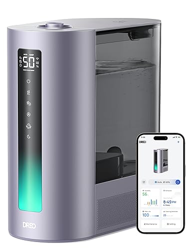 Dreo 6L Humidifiers for Bedroom, Smart Warm & Cool Mist for Large Room, 60Hr Quiet Runtime Ultrasonic Oil Diffuser for Baby, Plant, Humidity Sensor, Indicator Light, 12H Timer, Google/Alexa, Purple - Purple - WiFi