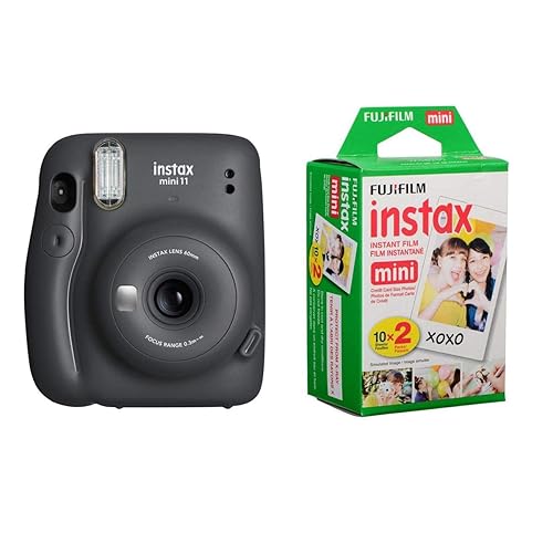 Fujifilm Instax Mini 11 Instant Film Camera, Charcoal Gray - with Slinger Accessory Kit Charcoal Gray, 2X Fuji instax Mini I nstant Daylight Film Twin Pack, 20 Exposures - Charcoal Grey