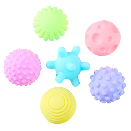 Tamu style Puppy Chew Toys for Teething, 6 Pack, Soft Colorful Vinyl, Fun Ball Shapes, Mentally Stimulating Shapes and Audible Squeaker, Promotes Active, Healthy Play and Even Float in Water - Ball