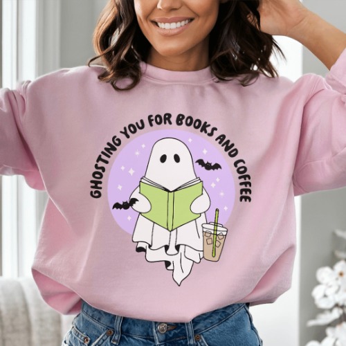 Ghosting You For Books And Coffee Sweatshirt - Light Pink / M