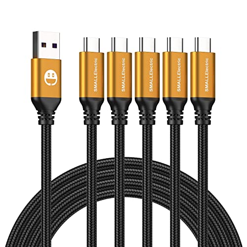 SMALLElectric USB Type C Cable 5-Pack 3FT, USB Type A to C Fast Charger Cords for Galaxy S20 S10 S9 S8 Plus, Braided Fast Charging Cable for Note 10 9 8, LG V50 V40 G8 G7,(Gold) - 3foot - Gold - 5