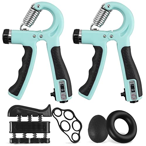 VINTEAM Wrist Strengthener, Hand Grips Strengthener with 5-60KG Adjustable Resistance Forearm Strengthener, Finger Strengthener for Hand Exercise - 0-99 Counting - Green