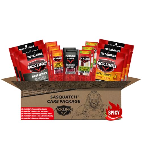Jack Link's Spicy Beef Jerky Gift Basket Variety Pack - Includes Delicious Beef Jerky, Meat Sticks, and Beef Steaks, Great Gift for Men, 15-Piece Assorted Spicy Jerky Gift Pack with Various Flavors - Spicy Assorted Pack - 15 Piece