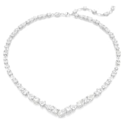 Mesmera necklace, Mixed cuts, White, Rhodium plated