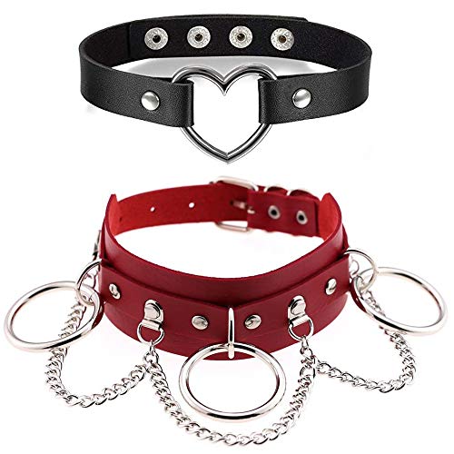 Bebetter Life Women Choker Necklace,Punk Gothic Hiphop Fashion Leather Choker Collar,Adjustable Heart Necklace - Red