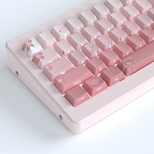 Tsungup PBT Keycaps Cherry Blossom Keycap Set - Custom Side Printed Pink Keycaps,135 Keys Gradient Keycaps DoubleShot Sakura Keycaps Cherry Profile Keyboard Keycaps for Mechanical Keyboards - Cherry Blossom Gradient Pink