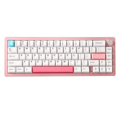 YUNZII AL66 Wireless Mechanical Keyboard,65% Knob Control Aluminum Gaming Keyboard BT/2.4G/Wired Hot Swappable Pre-lubed Switches, Gasket Mounted RGB Keyboard for Win/Mac(Milk Switch, Pink) - Milk Switch - Pink
