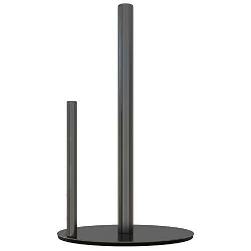Paper Towel Holder Black Kitchen Roll Holder, Premium Stainless Steel, One-Handed Operation Countertop Dispenser with Weighted Base - Black - Stainless Steel