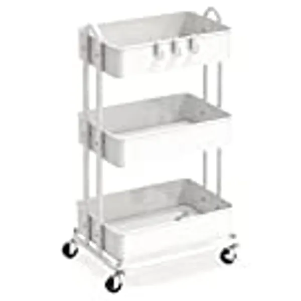 SimpleHouseware Heavy Duty 3-Tier Metal Utility Rolling Cart, White