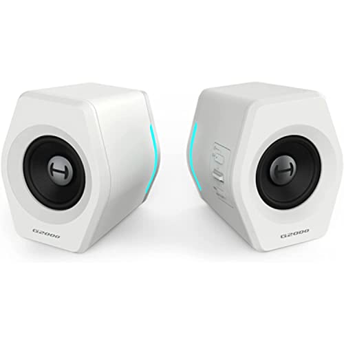 G2000 32W PC Computer Speakers for Gaming Desktop PC Laptop Mac Computer Woofer Speakers Bluetooth USB 3.5mm AUX Inputs RGB Lights Multimedia Speakers White - White