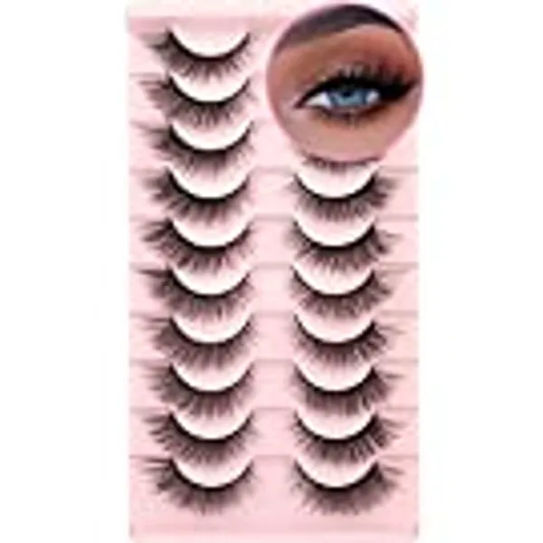 False Eyelashes Mink Lashes Natural Wispy Cat Eye Lashes Fluffy Pack 3D Strip Short Volume Fake Eyelashes 10 Pairs Fox Eye Bulk