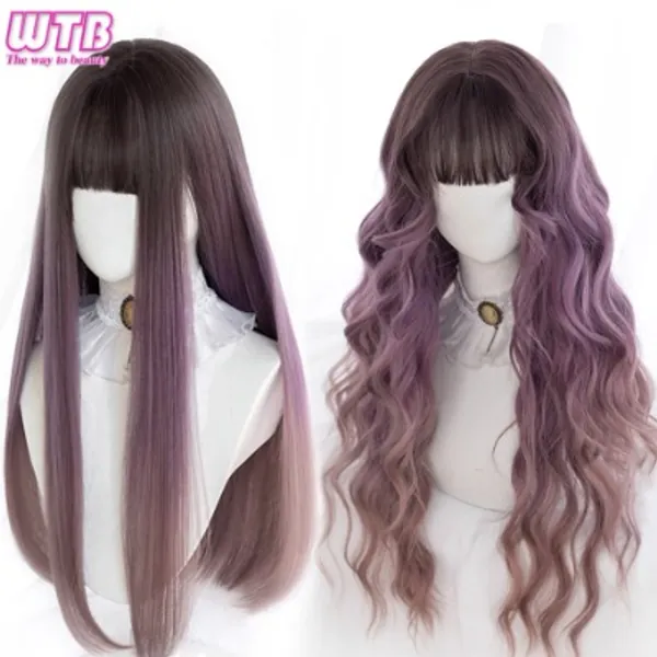 14.81US $ 43% OFF|Wtb Synthetic Lolita Natural Cosplay Costume Wigs Girls Gradient Long Wavy Soft Wigs Mix Purple Ombre Fake Hair - Synthetic Wigs(for Black) - AliExpress