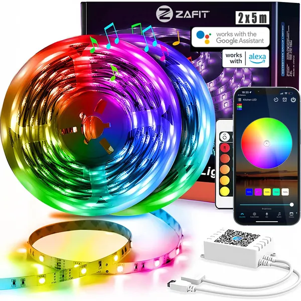 Banda LED ZAFIT™ 10 metri, Interior IP20, 5050 RGB, Wi-Fi, aplicatie telefon, telecomanda, mod muzica, timer, microfon, intensitate lumina reglabila