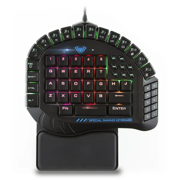 Beastron Aula Excalibur One Handed Mechanical Gaming Keyboard, Blue Switches, Software Customizable RGB Backlit Effects, 8 Programmable Macro Keys, and Removable Wrist Rest - 