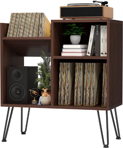 iyrany Record Player Stand, Turntable Stand with Record Storage, Vinyl Record Storage Cabinet with Metal Legs, Record Player Table Holds Up to 250 Albums for Living Room, Bedroom, Office, etc (Brown)