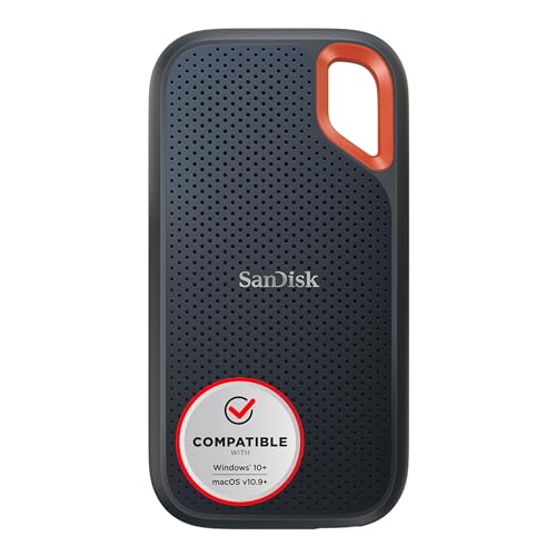 SanDisk Extreme Portable SSD 1 TB (tragbare NVMe SSD, USB-C, bis zu 1.050 MB/s Lesegeschwindigkeit und 1.000 MB/s Schreibgeschwindigkeit, wasser- und staubbeständig) Schwarz - Schwarz - 1 TB - Extreme 1.050 MB/s