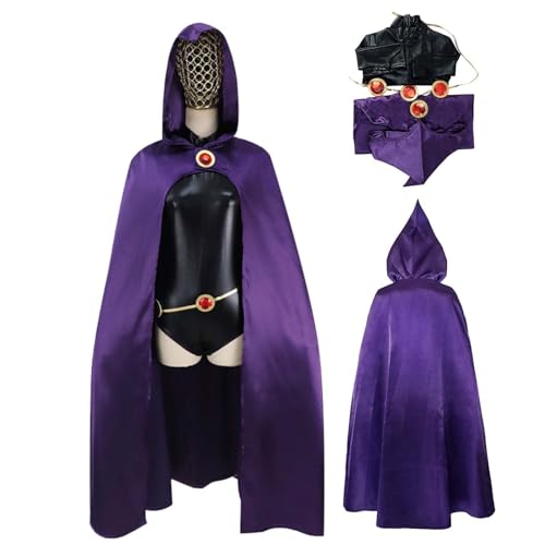 Pigmiss Teenager Titans Raven Cosplay Costume Set Deluxe Jumpsuit Belt Cloak Halloween Uniform Cosplay Costume for Women - Medium