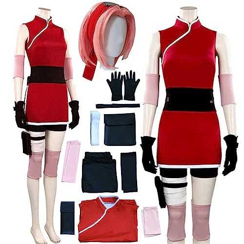AIUKAKP Anime Cosplay Costume Anime Dress Red Cosplay Ouftits With Wig Halloween Women - Red(w) - Large