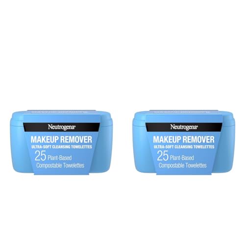 Neutrogena Makeup Remover Facial Cleansing Towelettes, Daily Face Wipes Remove Dirt, Oil, Sweat, Makeup & Waterproof Mascara, Gentle, Soap- & Alcohol-Free, 100% Plant-Based Cloth, 25 ct (Pack of 2) - 25 Count (Pack of 2)