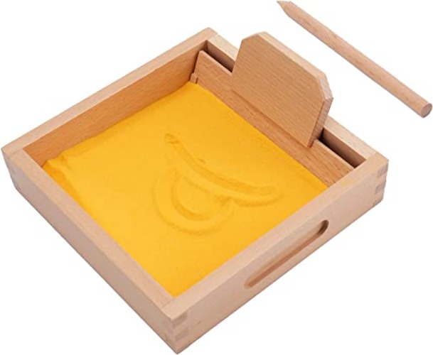 Suwimut Montessori Sand Tray, Montessori Letter Formation Sand Writing Tray with Wooden Pen for Kids Writing Letters and Numbers, Gifts for Preschool Kids Sand Box Toys