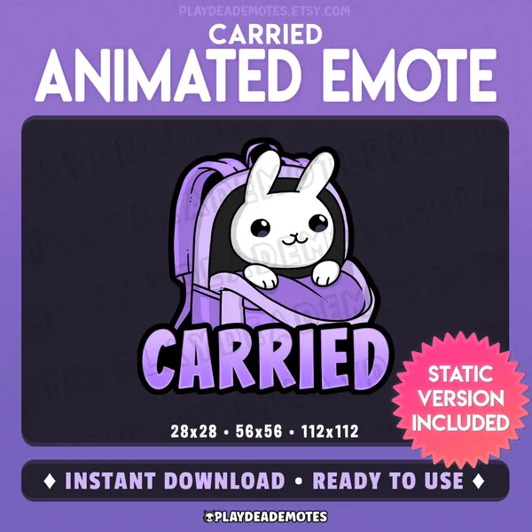 ANIMATED CARRIED EMOTE | animated + static versions included; pastel purple bunny carried emote, carry animated text emote by PlayDeadEmotes