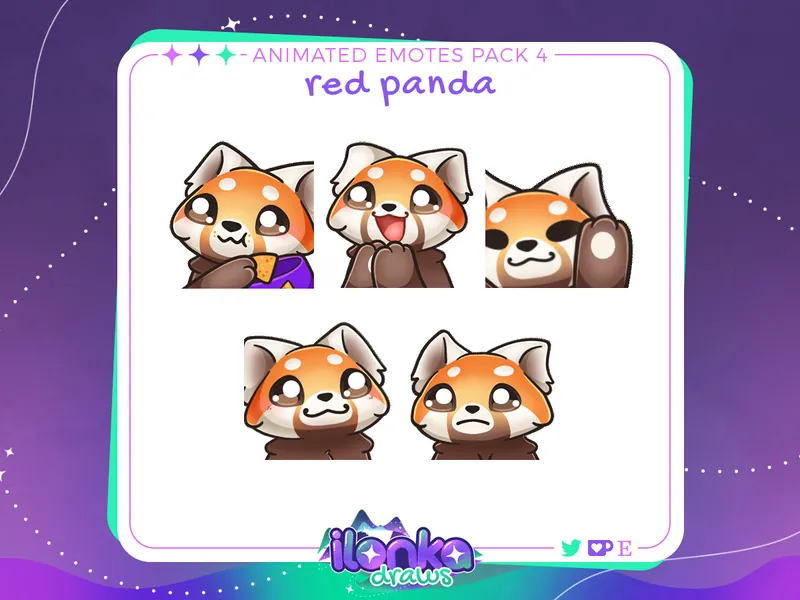 Red panda | Animated Twitch/Discord emotes pack 4 [set of 5]