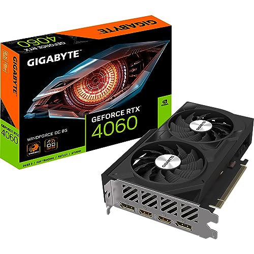 Gigabyte NVIDIA GeForce RTX 4060 WINDFORCE OC Graphics Card - 8GB GDDR6, 128-bit, PCI-E 4.0, 2475MHz Core Clock, 2x DP 1.4, 2x HDMI 2.1a, NVIDIA DLSS 3 - GV-N4060WF2OC-8GD - 4060 WINDFORCE OC