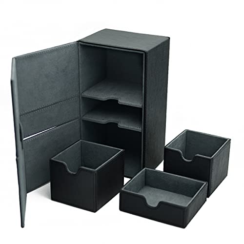 Scimi X-Large Premium Double Deck Box for 200+ Sleeved Cards Pro Twin Flip Deck Case with 3 Tray Fits MTG/TCG/CCG (Elegant Cross Pattern) - Black Cross Pattern