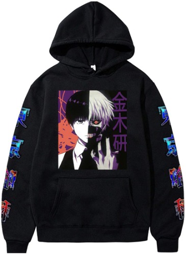 EMILYLE Tokyo Ghoul Unisex Hoodie Men Women Kaneki Ken Long Sleeve Colorful Sweatshirt - Large black zmz-1