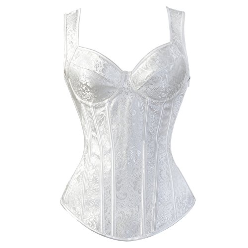 Grebrafan Straps Jacquard Weave Halter Corset Gothic Punk Bustier Shapewear - X-Small - White