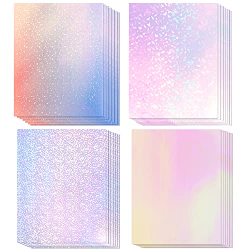 36 Sheets Holographic Sticker Paper, Transparent Holographic Vinyl Laminate Film, Clear Overlay Lamination Sticker Paper Self Adhesive Waterproof - Gem, Dot, Colorful, Star Patterns/8.5x11 inch - Gem, Dot, Colorful, Star