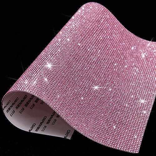 Bling Crystal Rhinestone Sheet, Glitter Car Decoration Gem Sheets, Rhinestone Stickers Self Adhesive for DIY, 9.4 x 7.9 Inch (Pink) - Pink