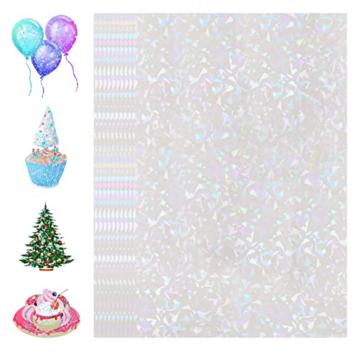 Holographic-Sticker Paper, 24 Sheets Holographic-Vinyl Sheets Self-Adhesive Transparent-Holographic Permanent Vinyl Overlay-Laminate for Stickers for DIY Crafts, 8.5 x 11 Inches (Gem-Patterns) - Gem-Patterns