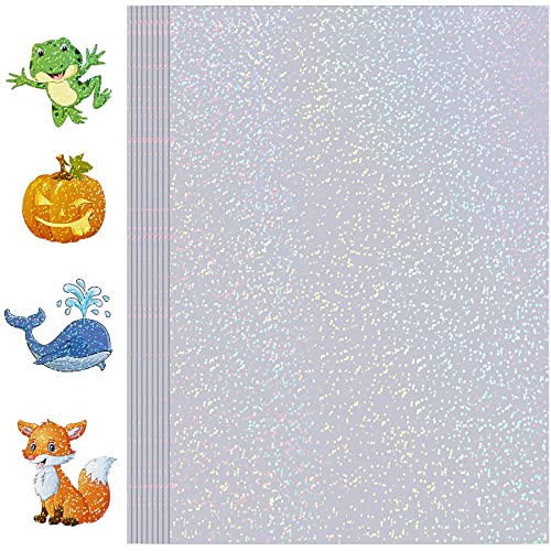 Holographic Sticker Paper, 24 Sheets Transparent Holographic Laminate Vinyl Sheets Self Adhesive, Clear Overlay Lamination Sticker Film for Stickers DIY Crafts, Dots Patterns - 8.5x11 Inch - Dots-Patterns
