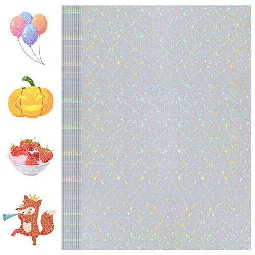 Holographic-Sticker Paper, 24 Sheets Holographic-Paper 8.5" x 11" Self-Adhesive Vinyl-Sheets Transparent-Holographic Film Permanent Laminate for Stickers DIY Craft US Letter-Size (Star-Pattern) - Star-Pattern